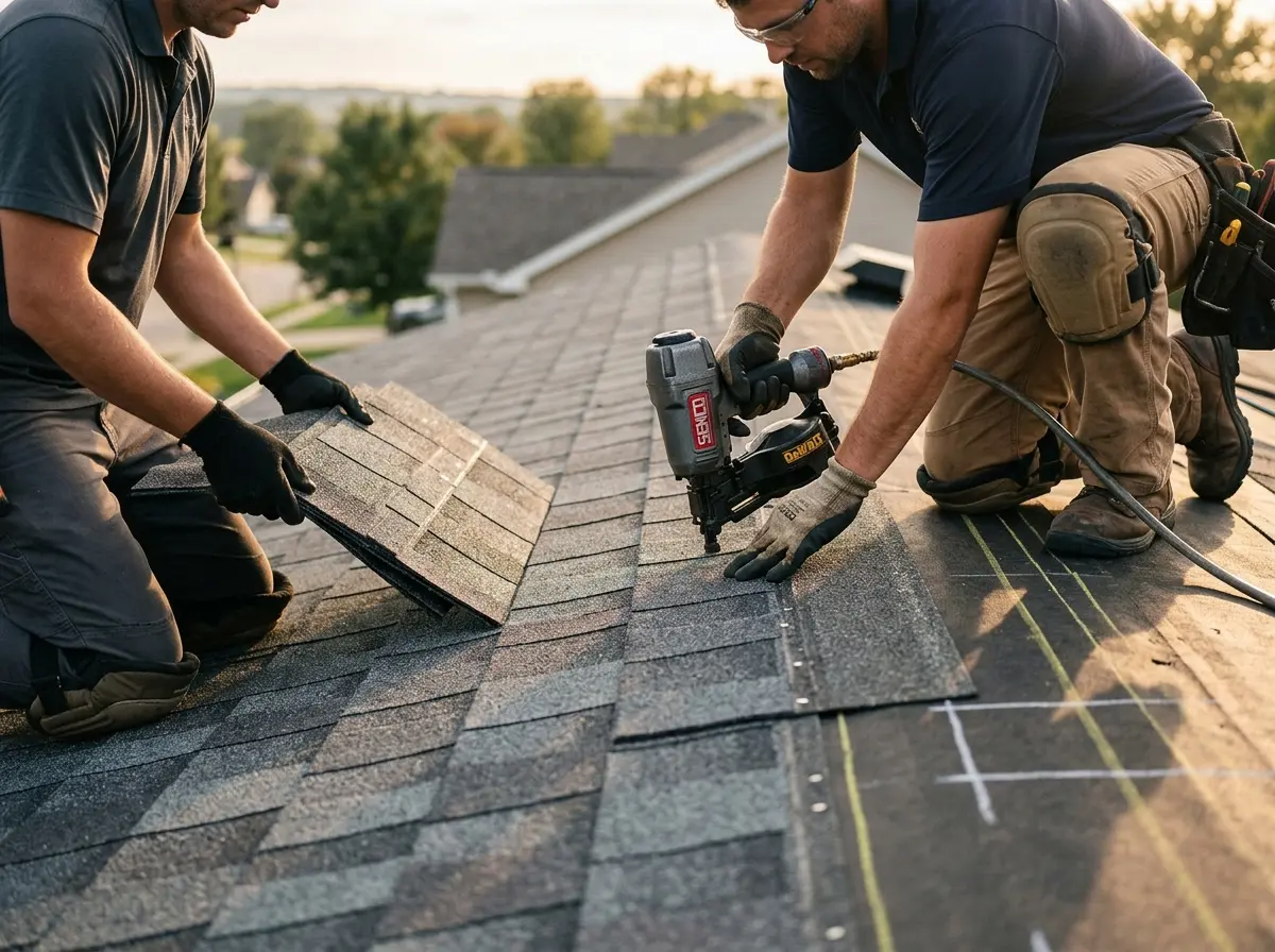 Professional roofer working on a residential roof in Los Altos